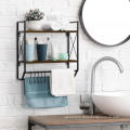Wall Mounted 2-Layer Bathroom Shelf with Towel Bar